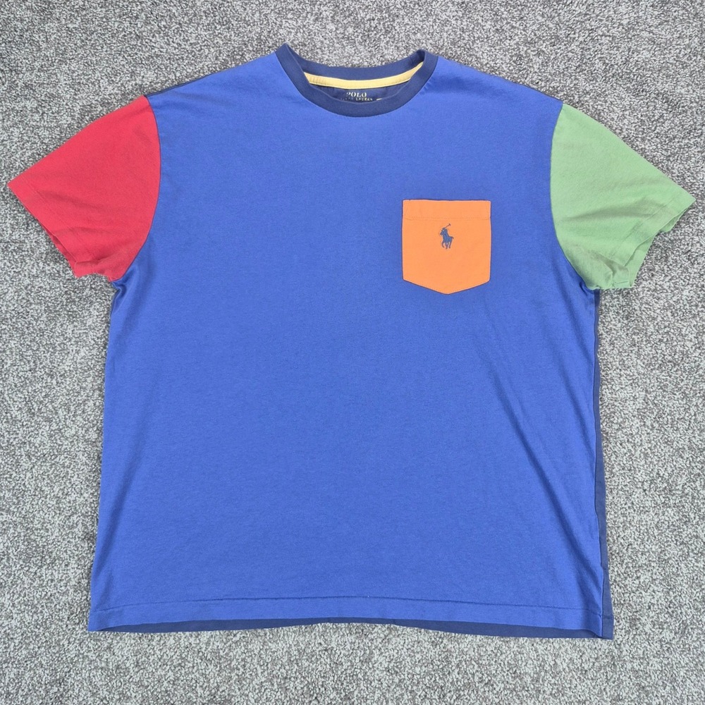 Polo Ralph Lauren T-Shirt Mens Medium Blue Colorblock Pocket Classic Fit Pony